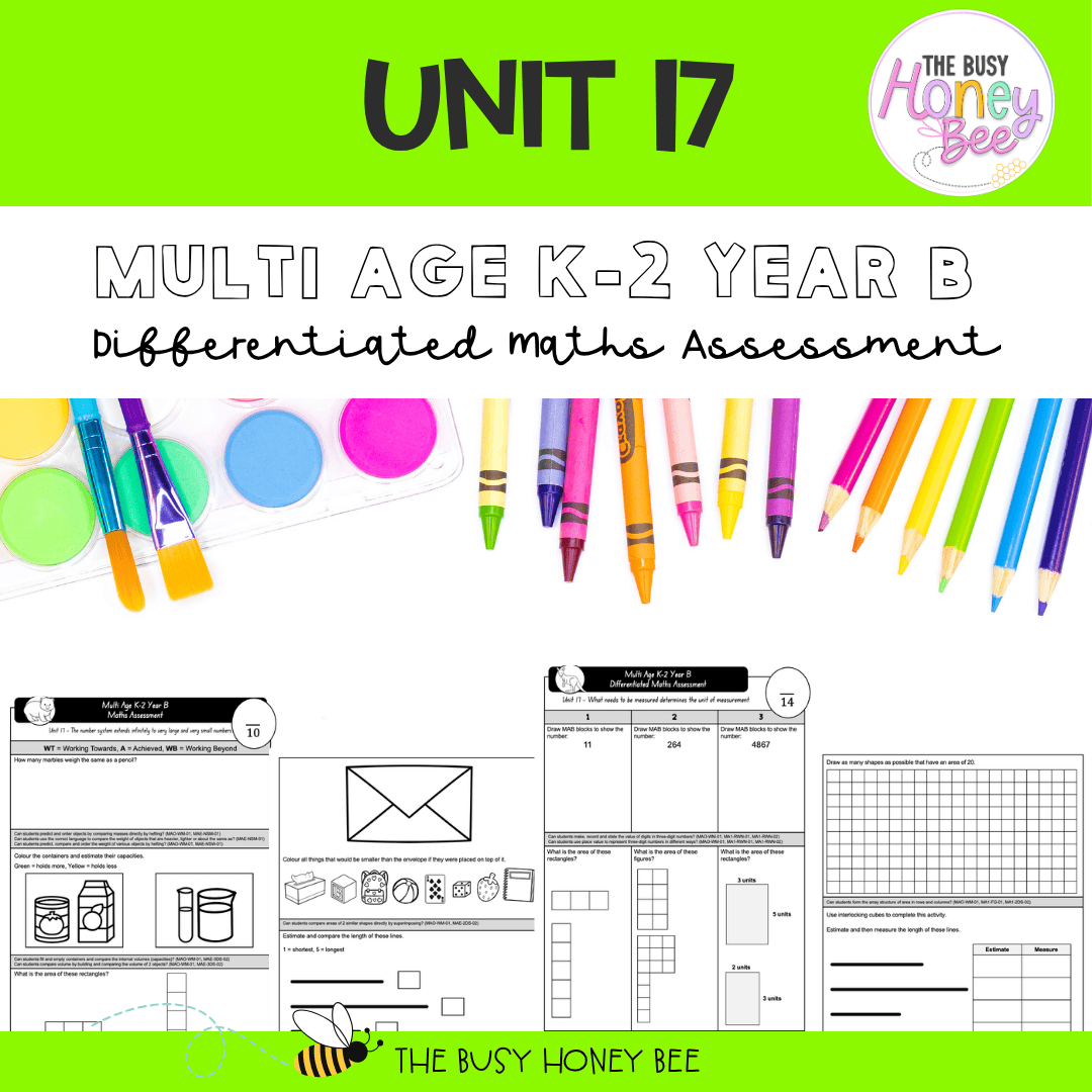 Multi Age K-2 Year B Differentiated NSW Maths Assessment Unit 17 - Assessment