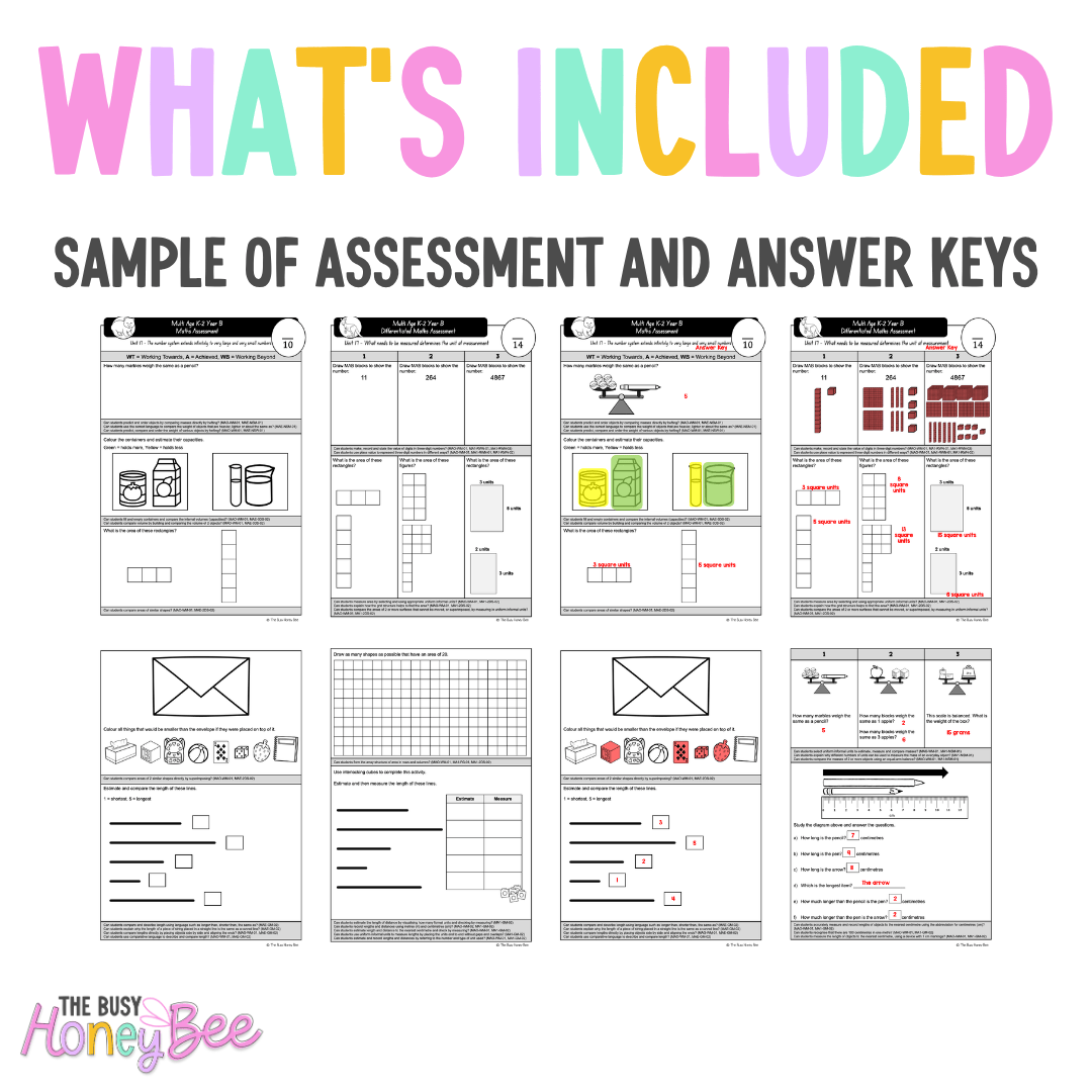 Multi Age K-2 Year B Differentiated NSW Maths Assessment Unit 17 - Assessment