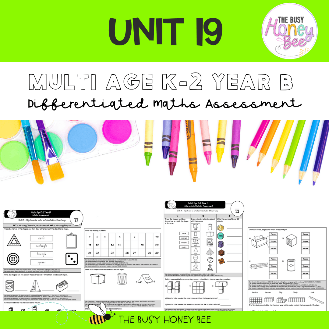 Multi Age K-2 Year B Differentiated NSW Maths Assessment Unit 19 - Assessment