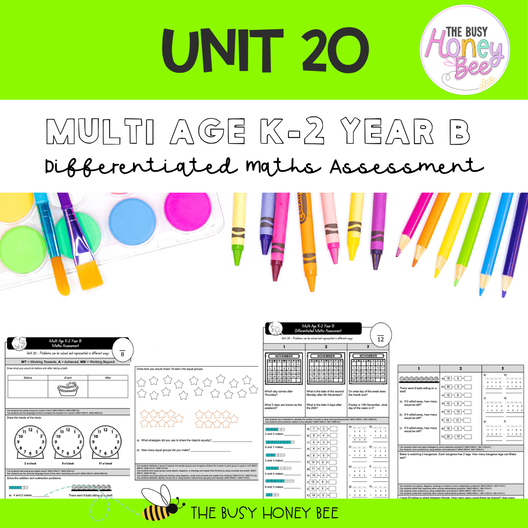 Multi Age K-2 Year B Differentiated NSW Maths Assessment Unit 20 - Assessment
