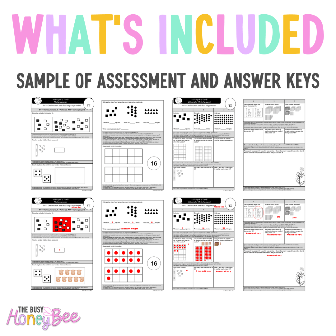 Multi Age K-2 Year B Differentiated NSW Maths Assessment Unit 4 - Assessment