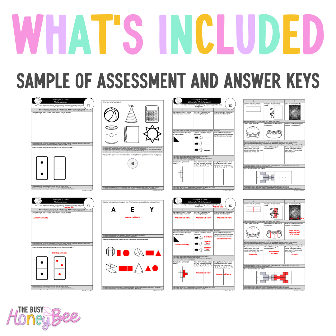 Multi Age K-2 Year B Differentiated NSW Maths Assessment Unit 5 - Assessment