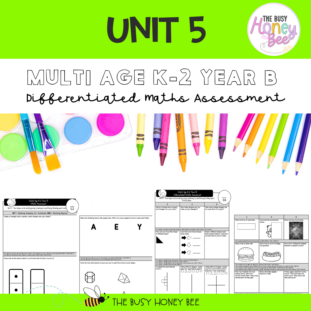 Multi Age K-2 Year B Differentiated NSW Maths Assessment Unit 5 - Assessment