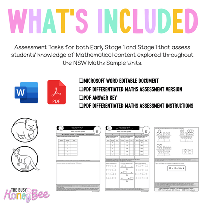 Multi Age K-2 Year B Differentiated NSW Maths Assessment Unit 6 - Assessment