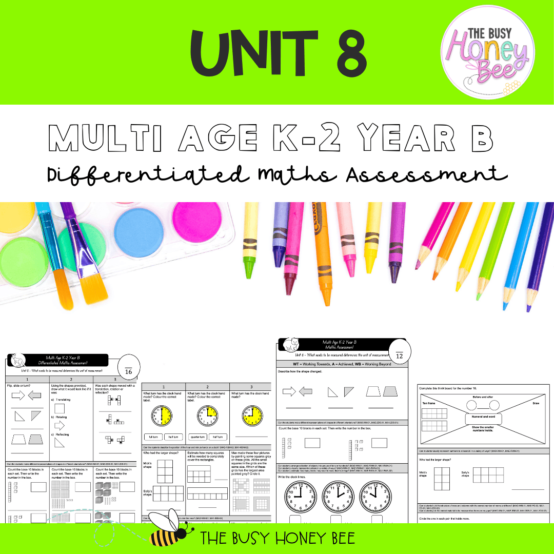 Multi Age K-2 Year B Differentiated NSW Maths Assessment Unit 8 - Assessment