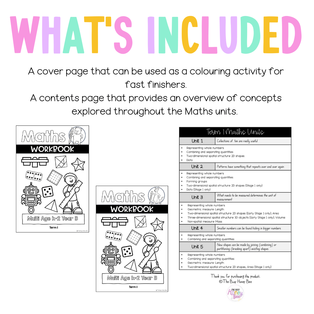 Multi Age K-2 Year B NSW Maths Workbook Term 1 - Pdf