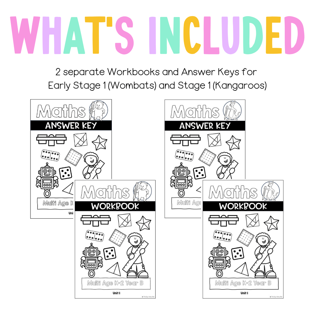 Multi Age K-2 Year B NSW Maths Worksheets Unit 1 - Workbook | Worksheets