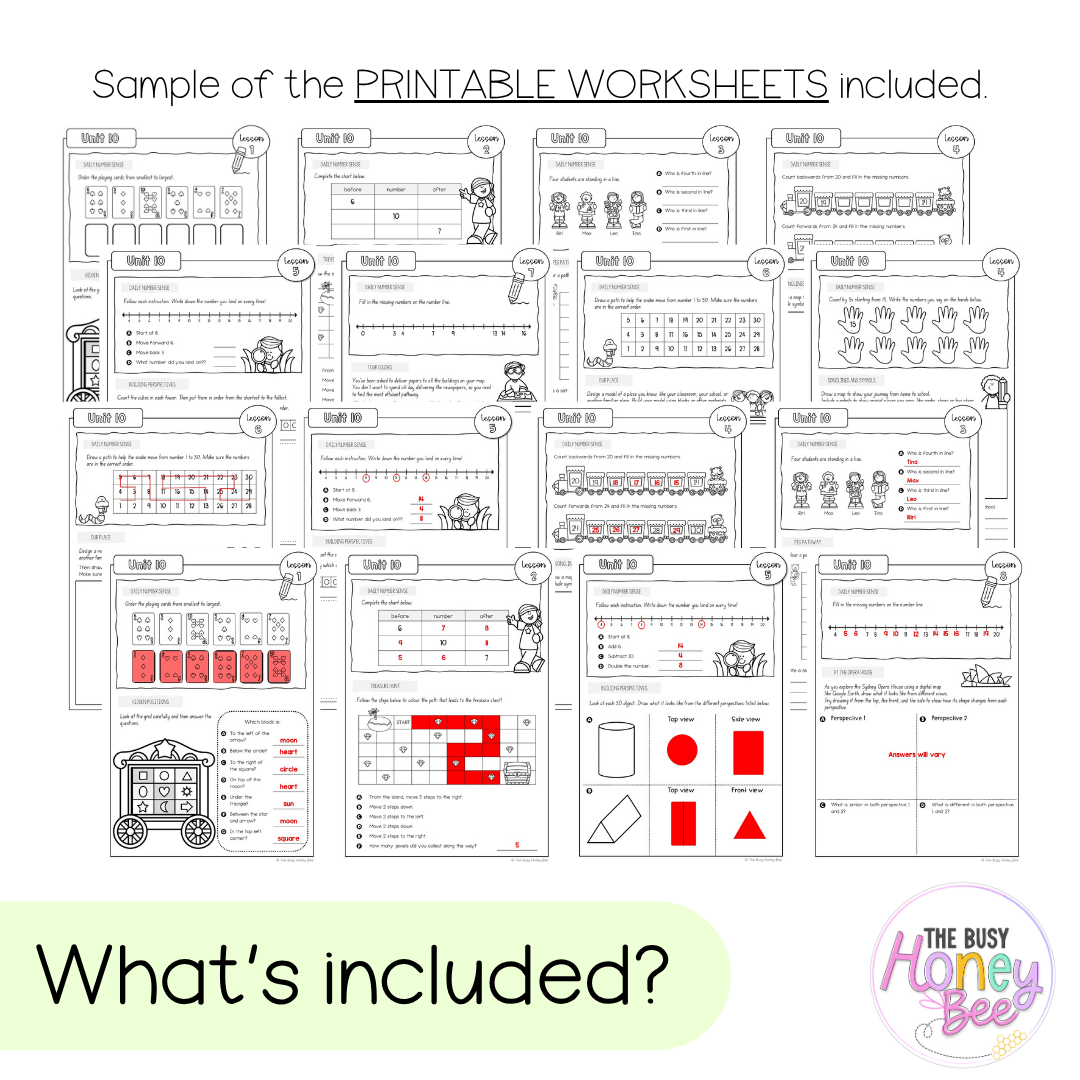 Multi Age K-2 Year B NSW Maths Worksheets Unit 10 - Workbook | Worksheets