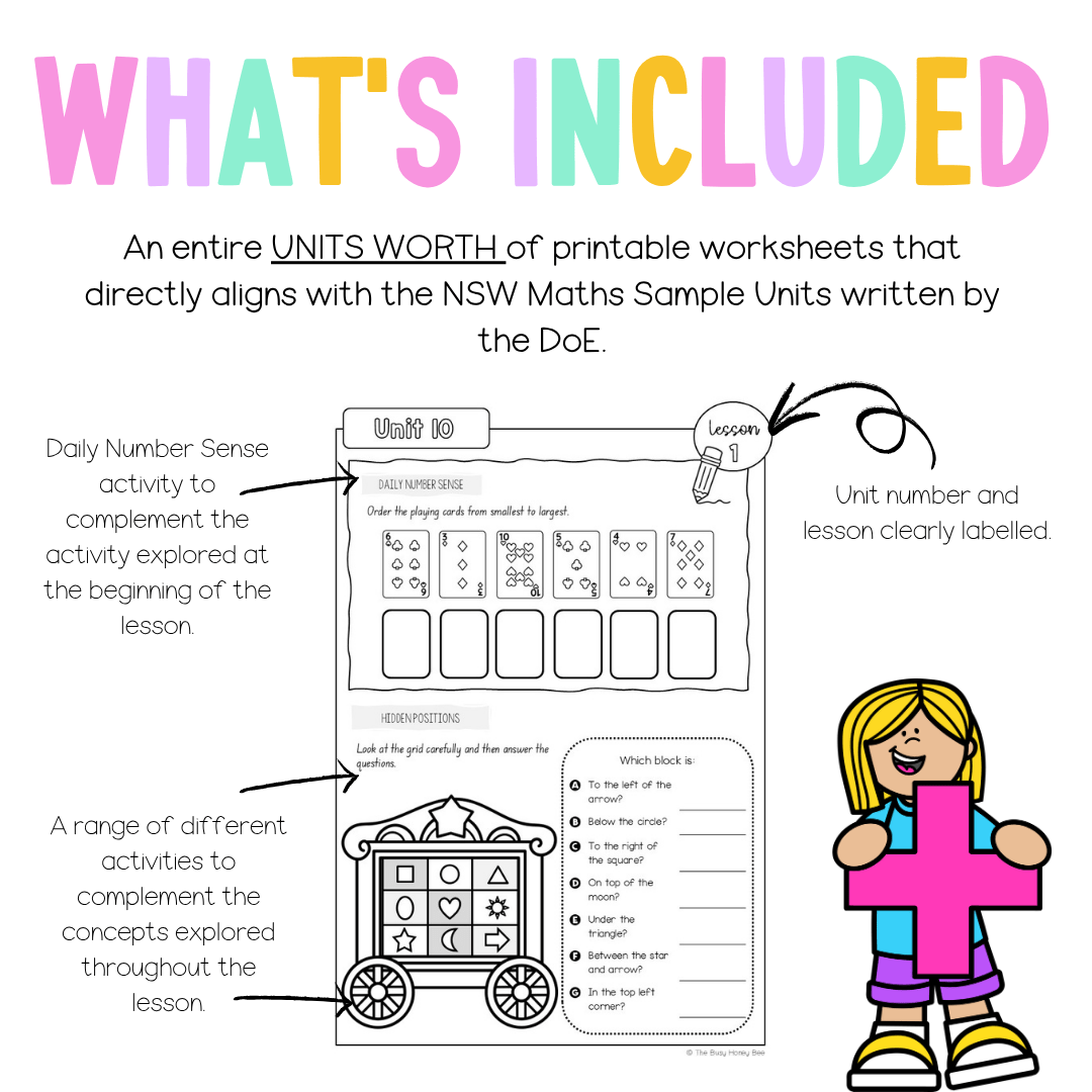 Multi Age K-2 Year B NSW Maths Worksheets Unit 10 - Workbook | Worksheets