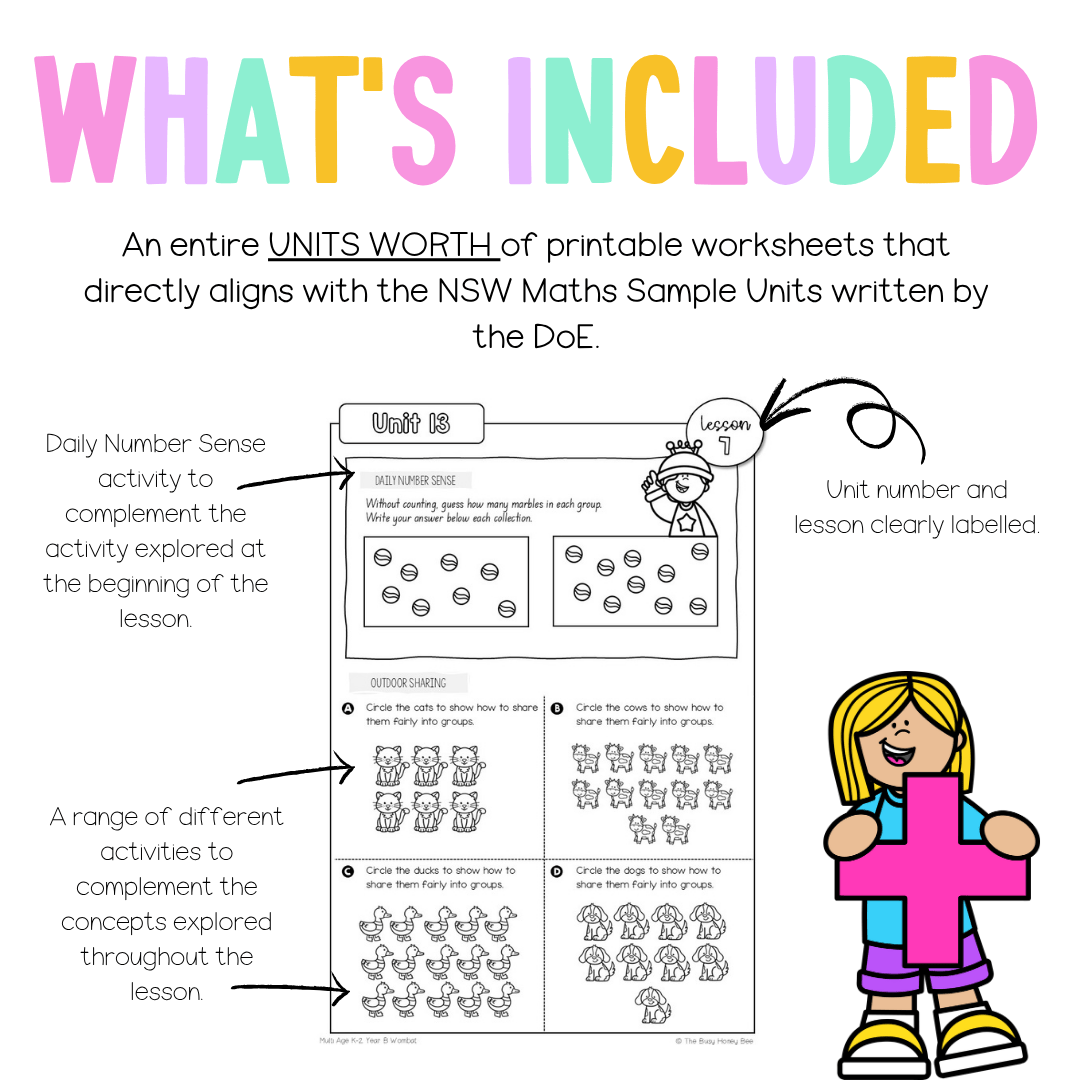 Multi Age K-2 Year B NSW Maths Worksheets Unit 13 - Workbook | Worksheets