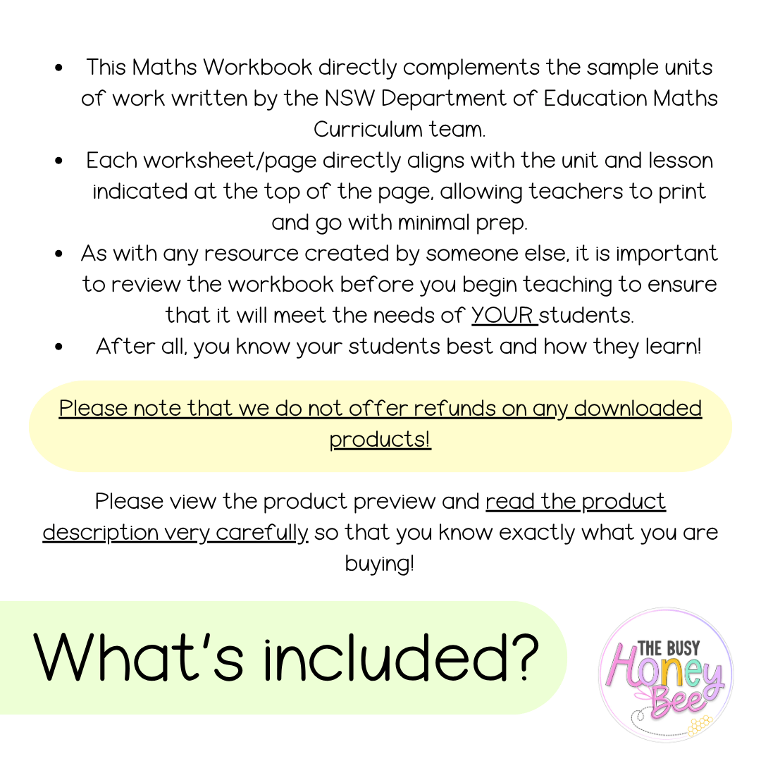 Multi Age K-2 Year B NSW Maths Worksheets Unit 14 - Workbook | Worksheets
