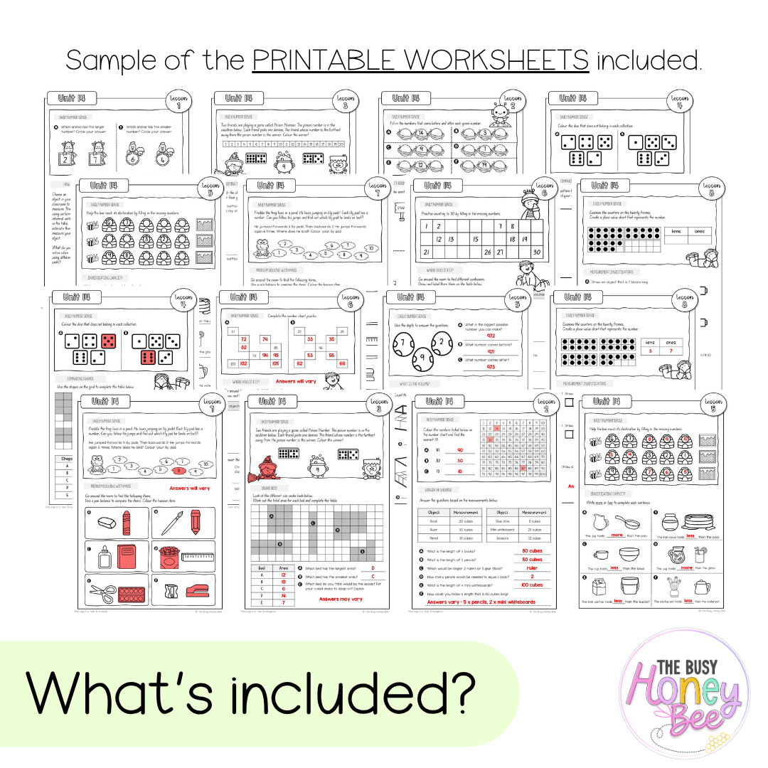 Multi Age K-2 Year B NSW Maths Worksheets Unit 14 - Workbook | Worksheets