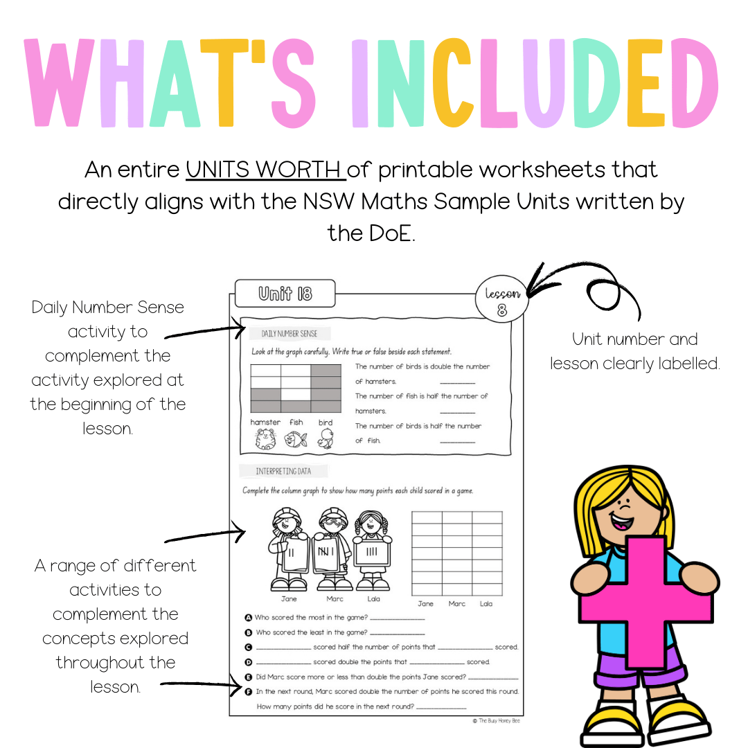 Multi Age K-2 Year B NSW Maths Worksheets Unit 18 - Workbook | Worksheets