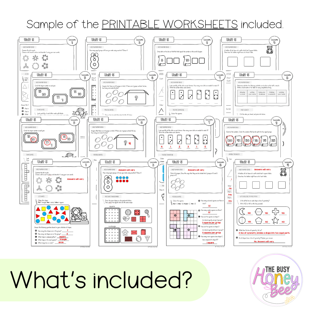 Multi Age K-2 Year B NSW Maths Worksheets Unit 5 - Workbook | Worksheets