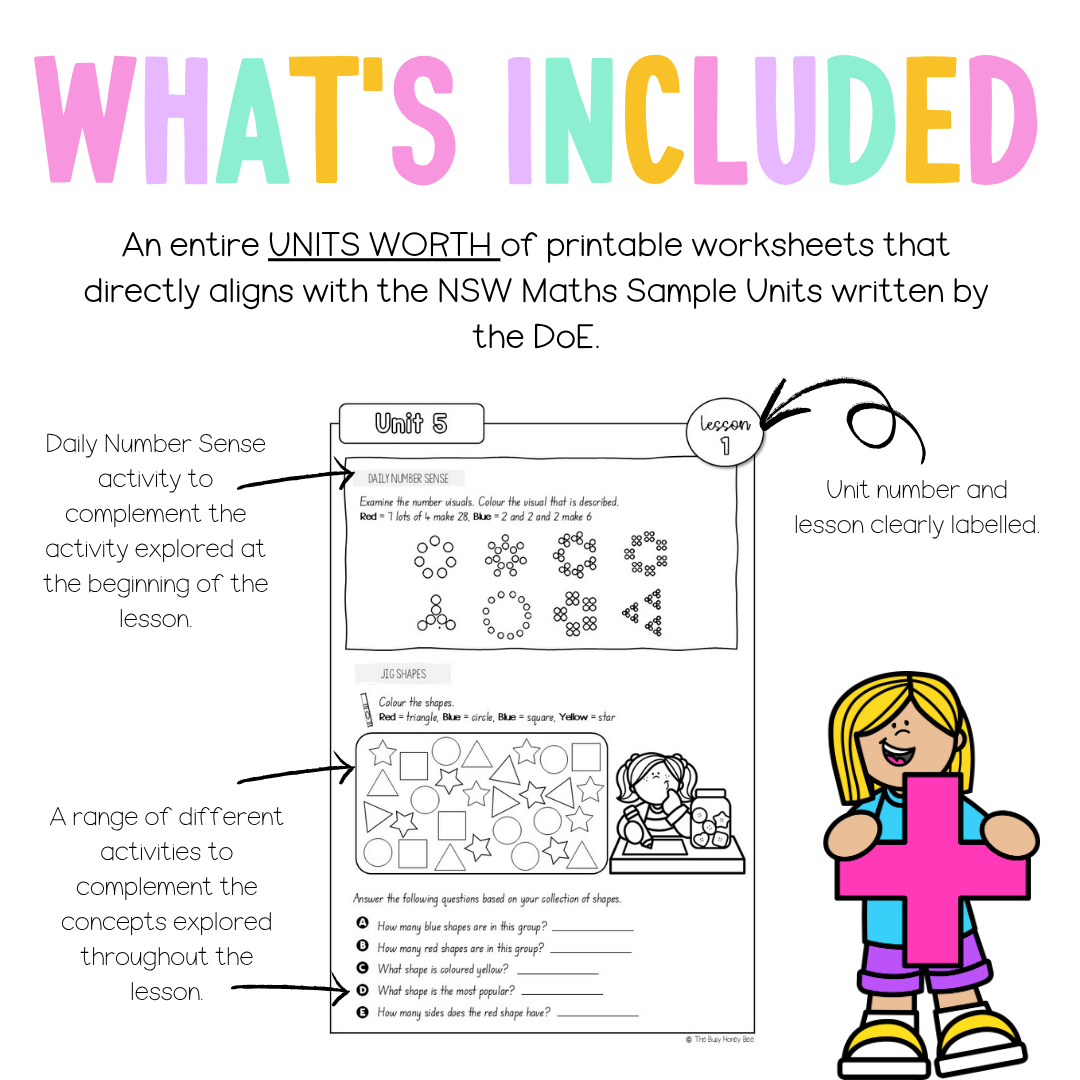 Multi Age K-2 Year B NSW Maths Worksheets Unit 5 - Workbook | Worksheets