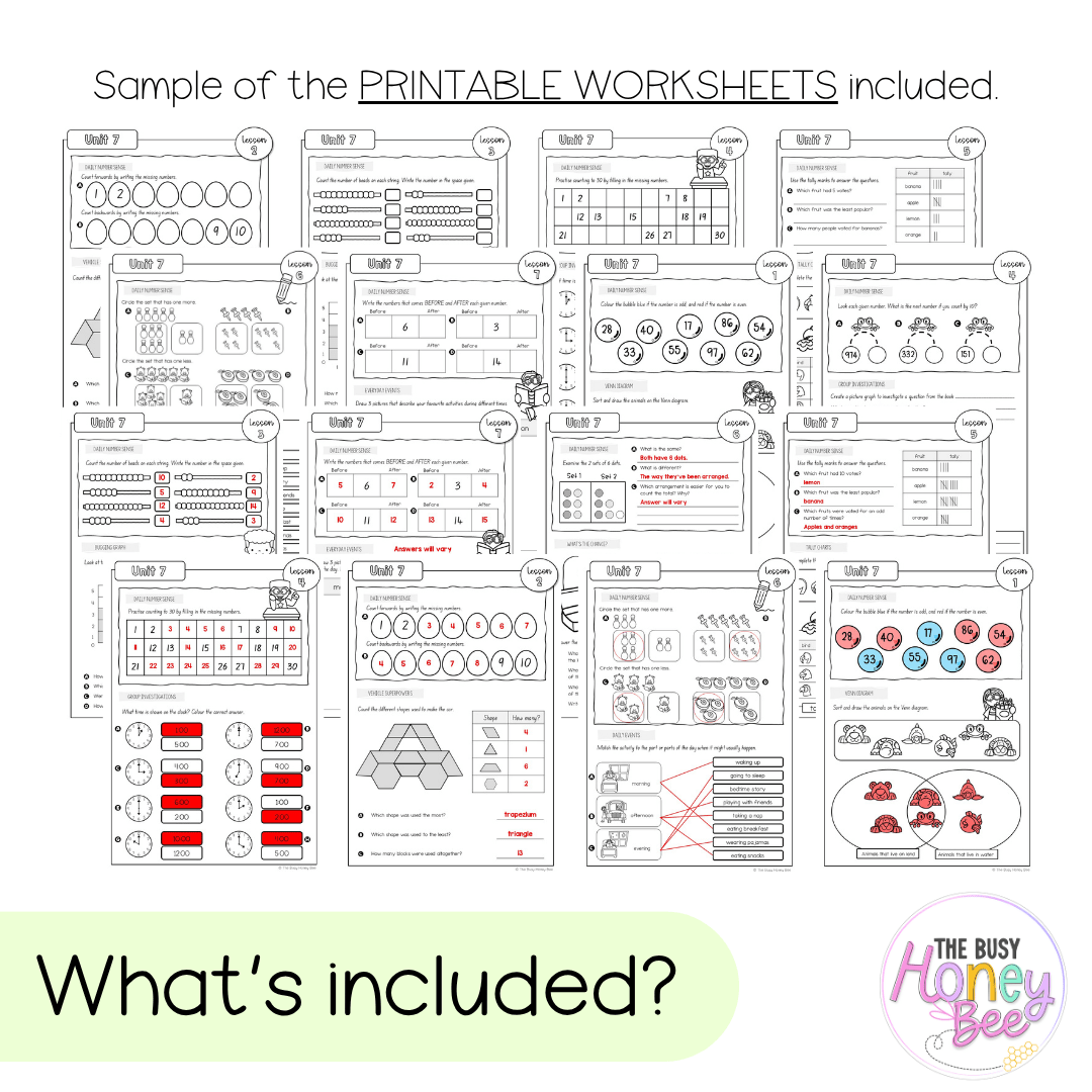 Multi Age K-2 Year B NSW Maths Worksheets Unit 7 - Workbook | Worksheets