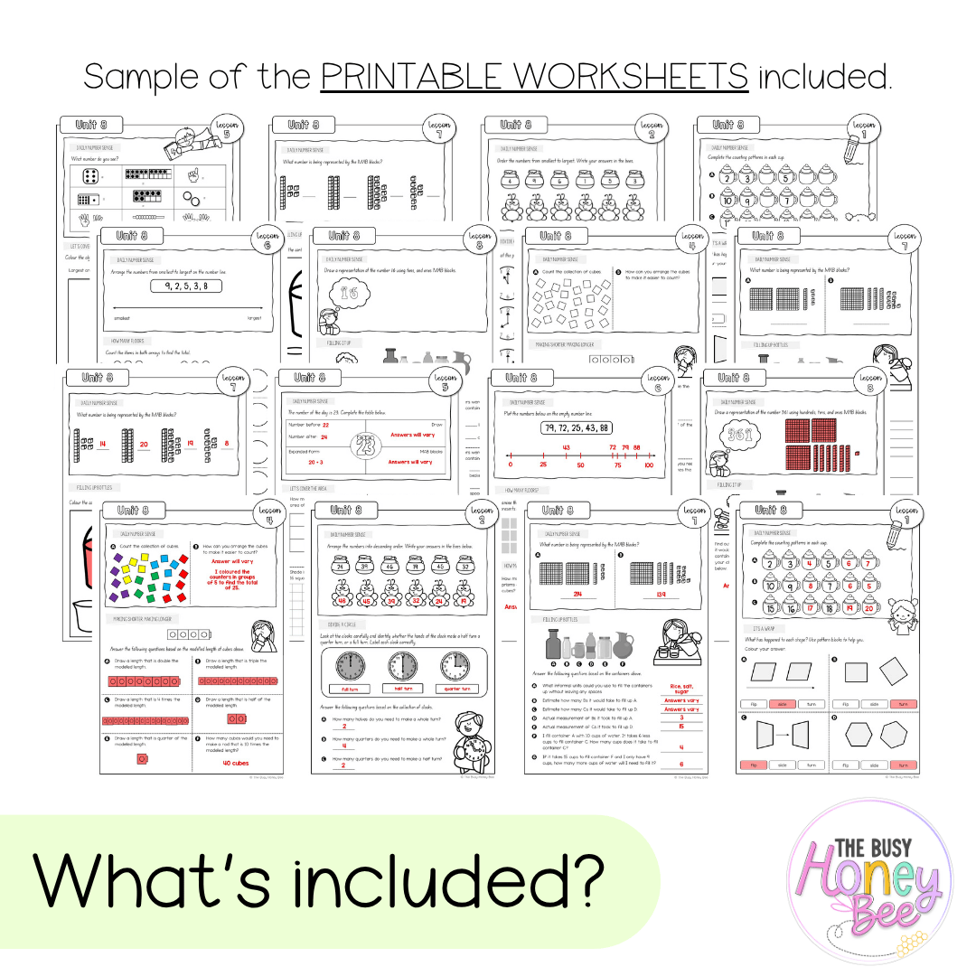 Multi Age K-2 Year B NSW Maths Worksheets Unit 8 - Workbook | Worksheets