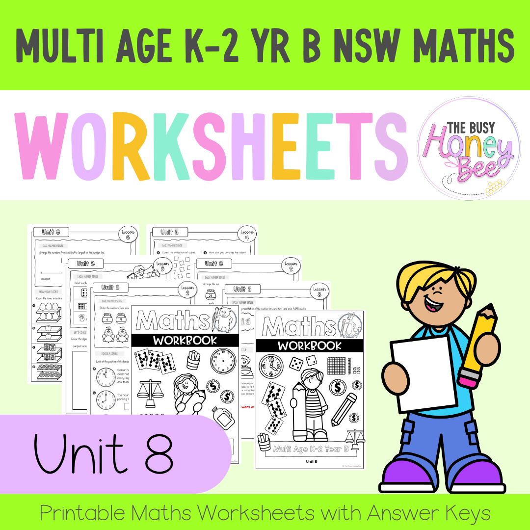 Multi Age K-2 Year B NSW Maths Worksheets Unit 8 - Workbook | Worksheets