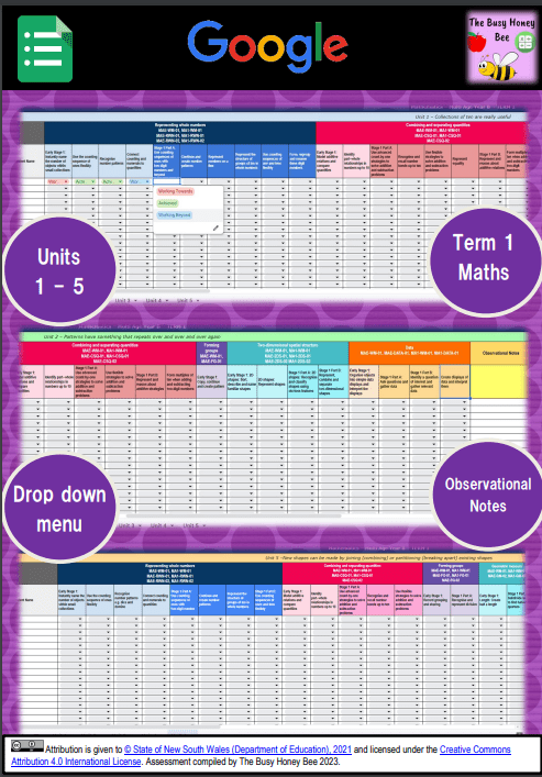 Multi Age K-2 Year B NSW Term 1 Maths Assessment Overview Google Sheet - Google Sheet
