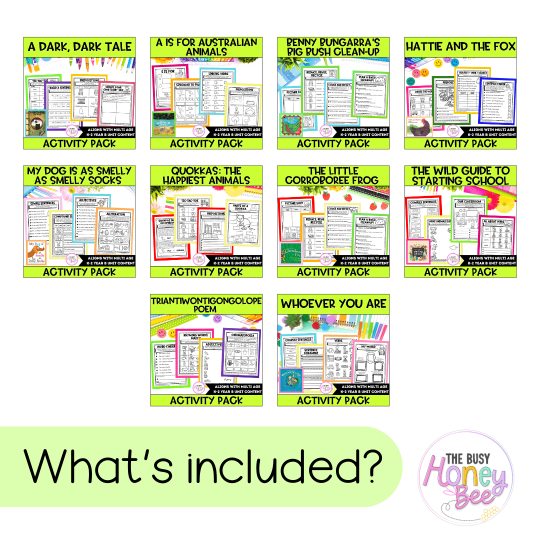 Multi Age K-2 Year B Term 1 English Activity Packs Mega Bundle -