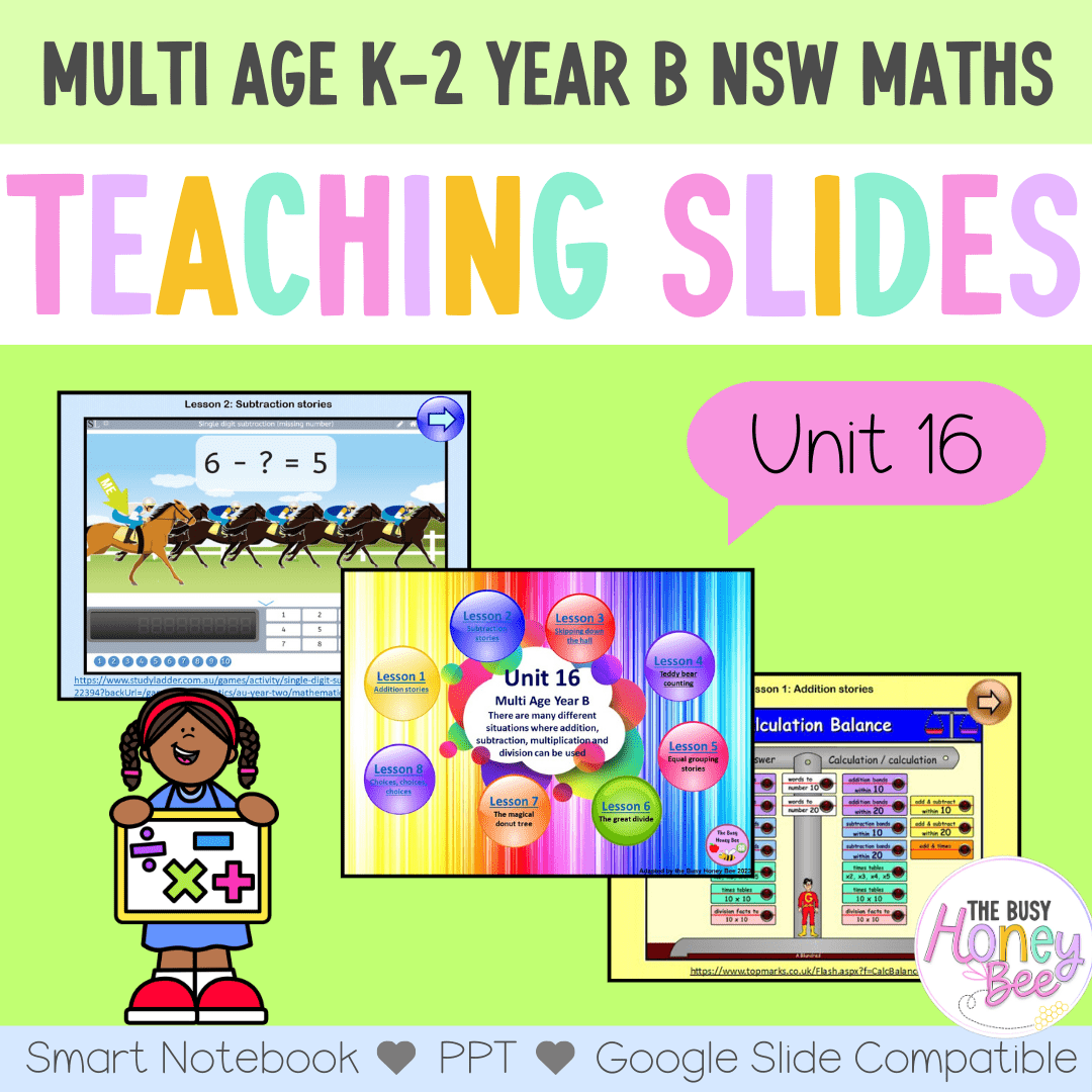 Multi Age K-2 Year B Unit 16 NSW Maths Teaching Slides - Zip Folder: Smart Notebook, PowerPoint, Google Slide Compatible