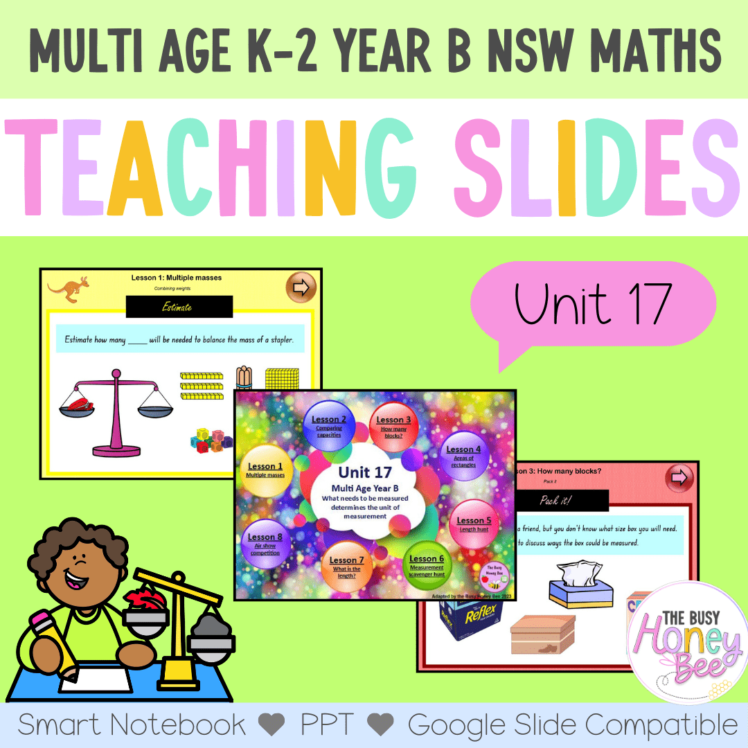 Multi Age K-2 Year B Unit 17 NSW Maths Teaching Slides - Zip Folder: Smart Notebook, PowerPoint, Google Slide Compatible