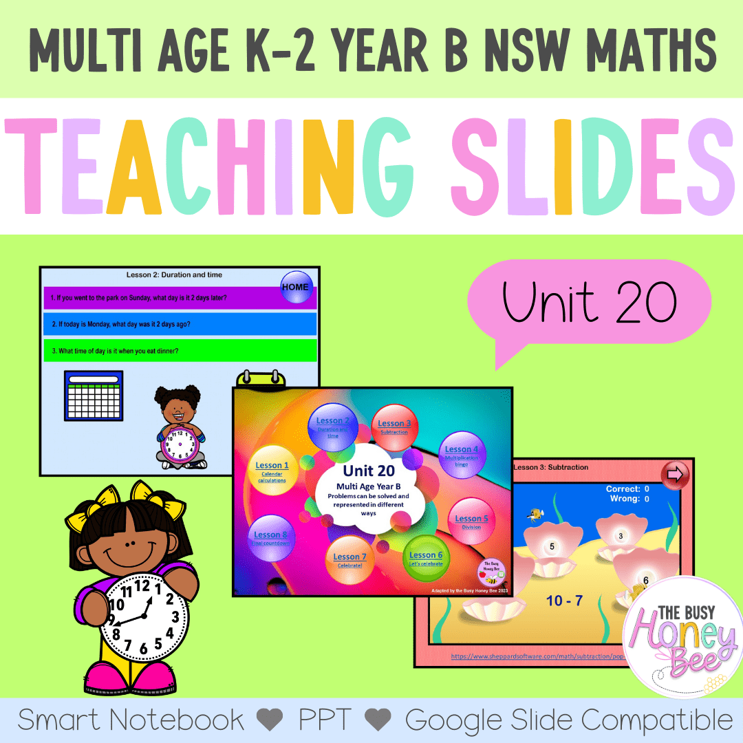 Multi Age K-2 Year B Unit 20 NSW Maths Teaching Slides - Zip Folder: Smart Notebook, PowerPoint, Google Slide Compatible