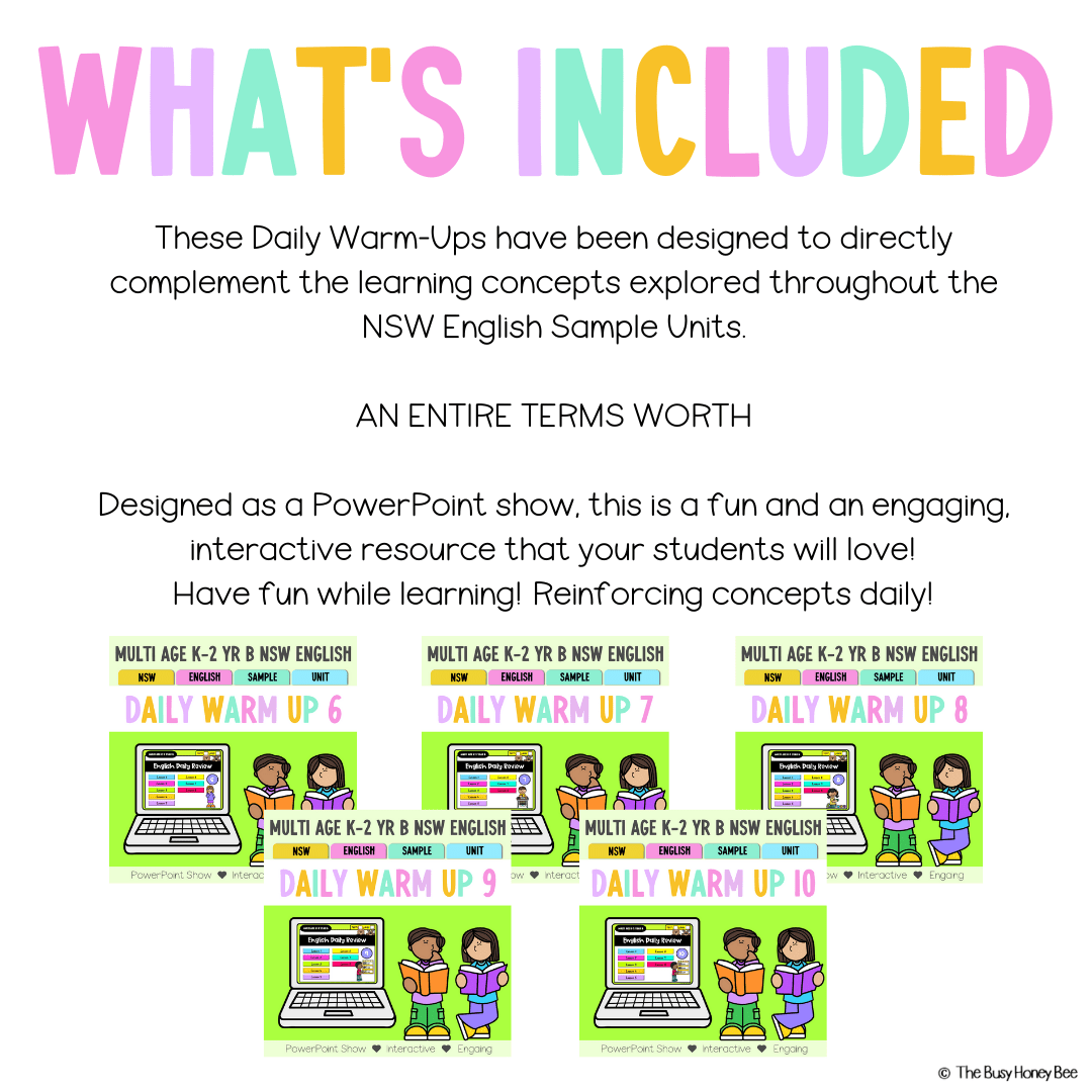Multi Age K-2 Yr B Australian | NSW English Daily Review Term 2 Mega Bundle - Warm Up | Revision