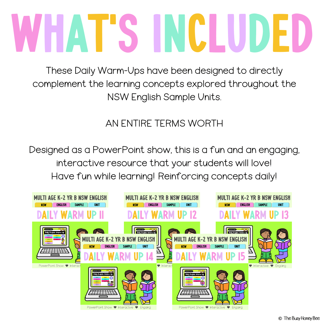 Multi Age K-2 Yr B Australian | NSW English Daily Review Term 4 Mega Bundle - Warm Up | Revision