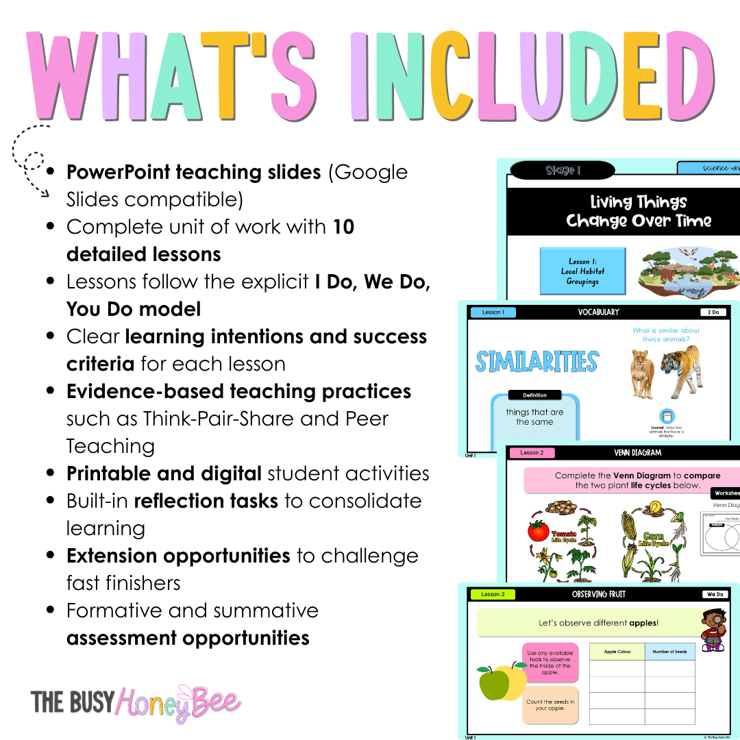 Stage 1 NSW Science Unit 1 Living Things Change Over Time Teaching Bundle - Teaching Bundle