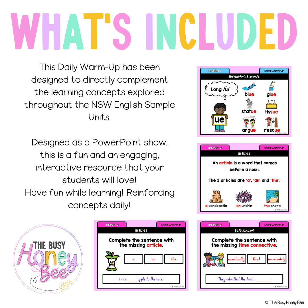Stage 1 Year A Australian | NSW English Daily Review | Warm-Up Unit 10 -