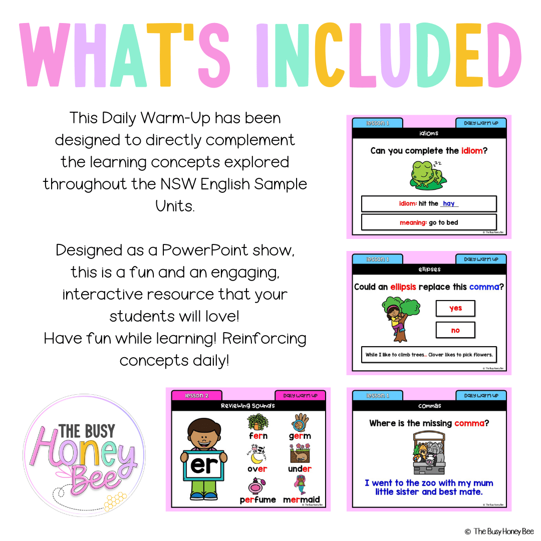 Stage 1 Year A Australian | NSW English Daily Review | Warm-Up Unit 12 -