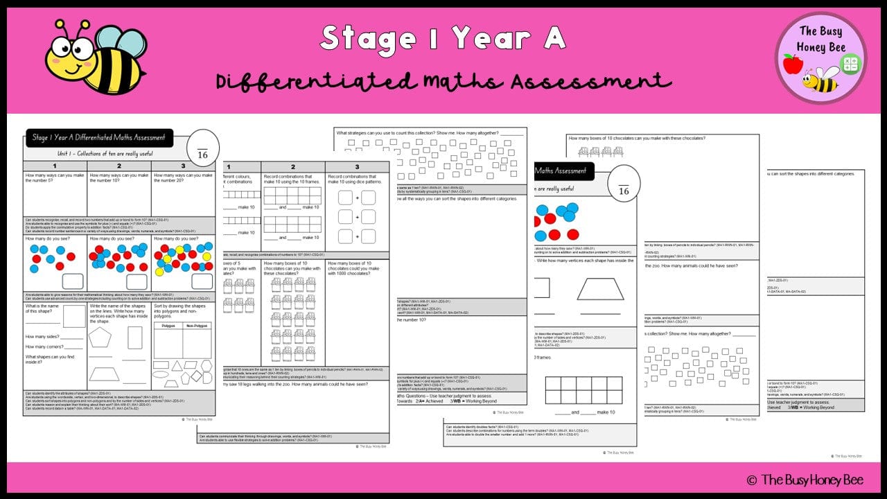 Stage 1 Year A Differentiated Maths Assessment Unit 1 - Assessment