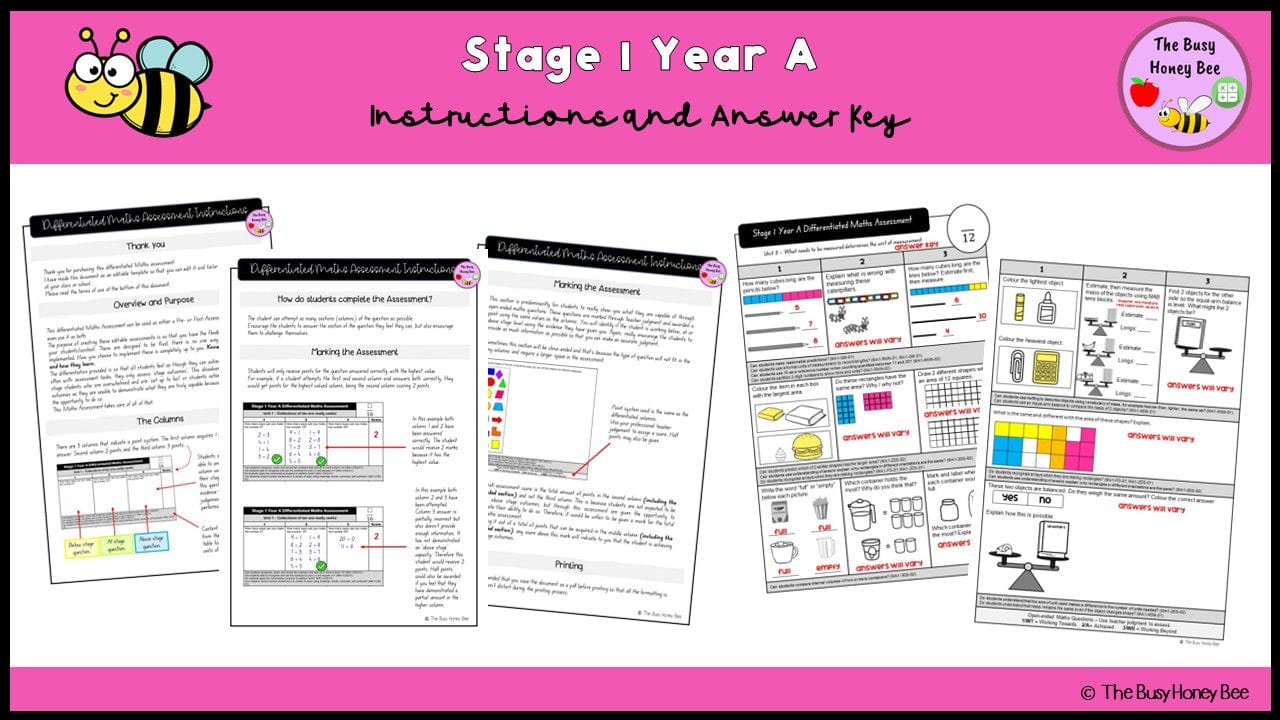 Stage 1 Year A Differentiated Maths Assessment Unit 3 - Assessment