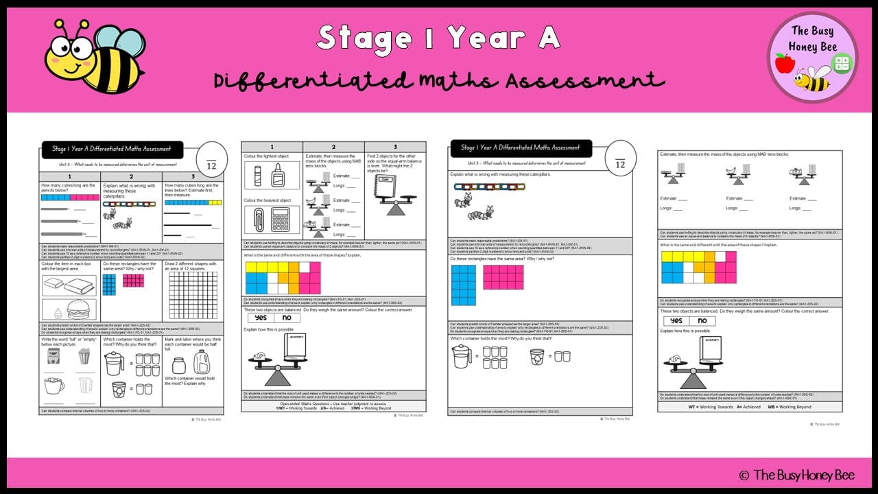 Stage 1 Year A Differentiated Maths Assessment Unit 3 - Assessment