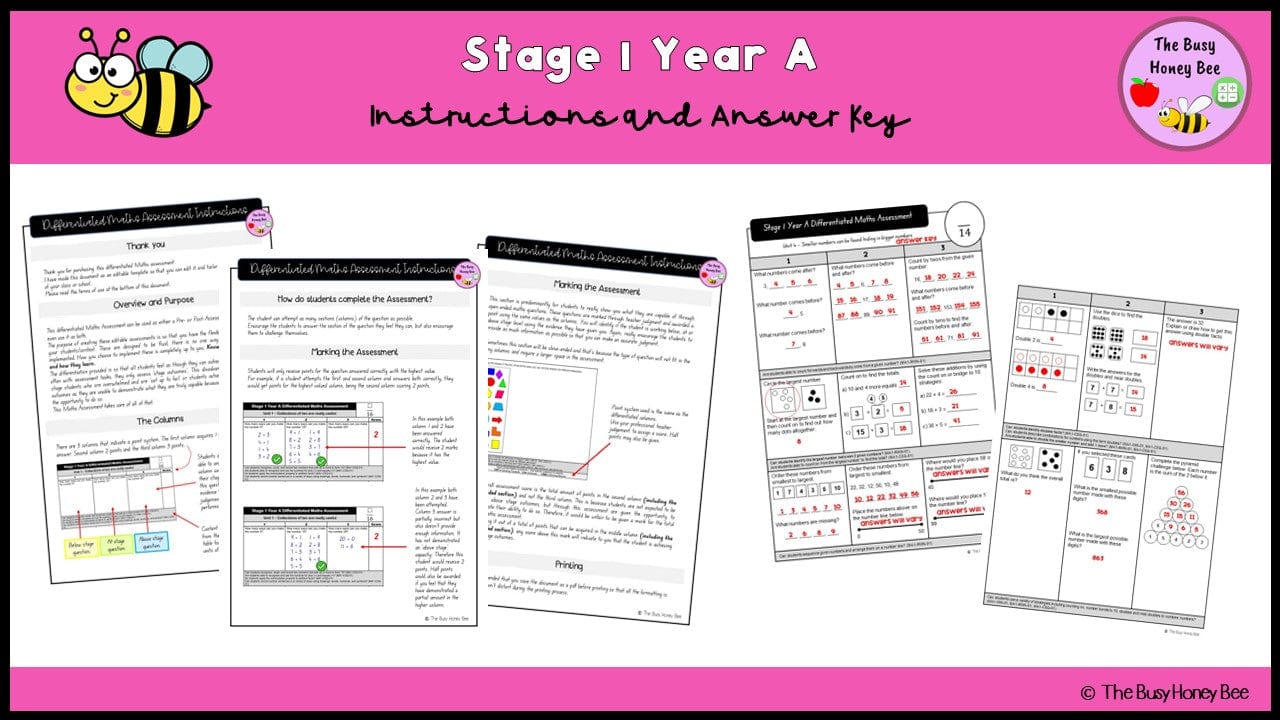Stage 1 Year A Differentiated Maths Assessment Unit 4 - Assessment