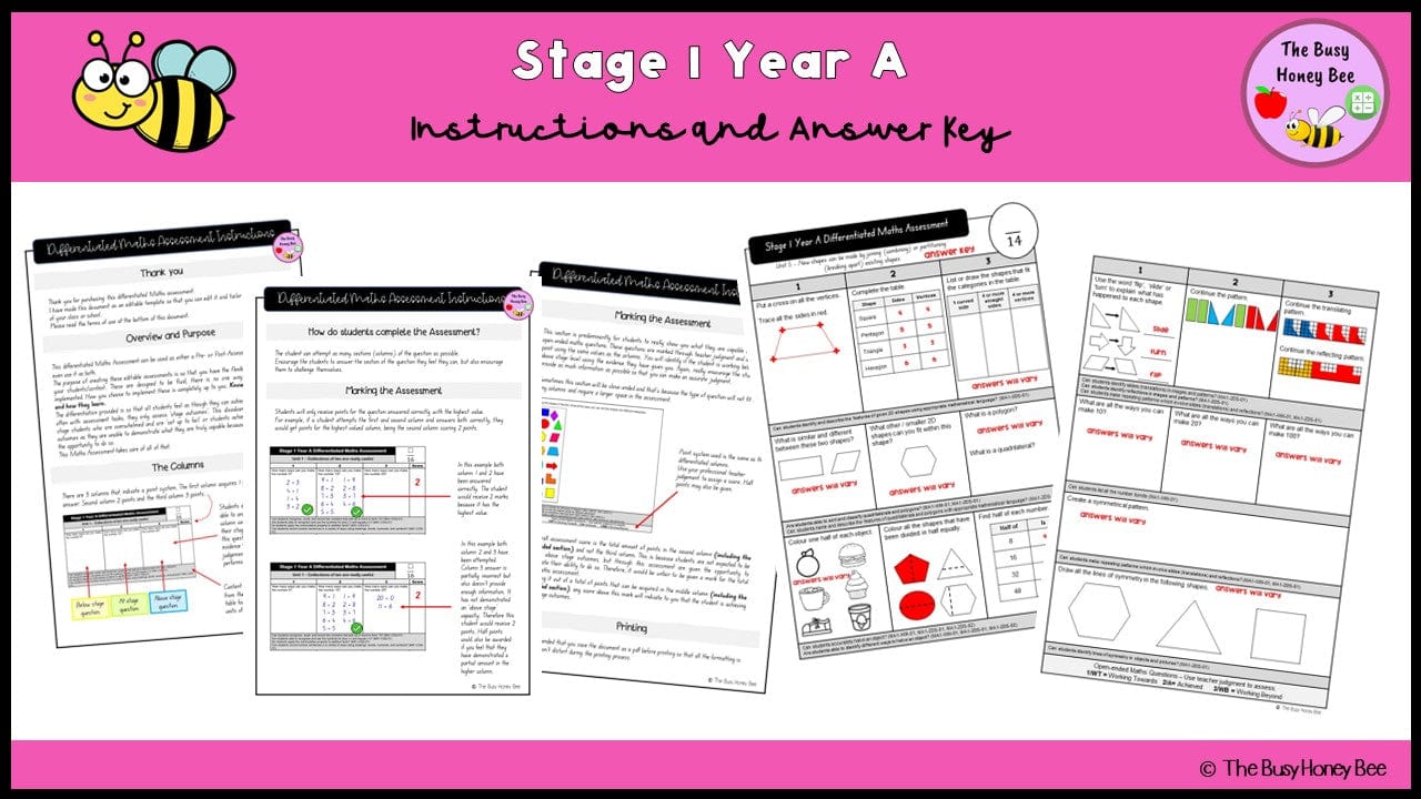 Stage 1 Year A Differentiated Maths Assessment Unit 5 - Assessment