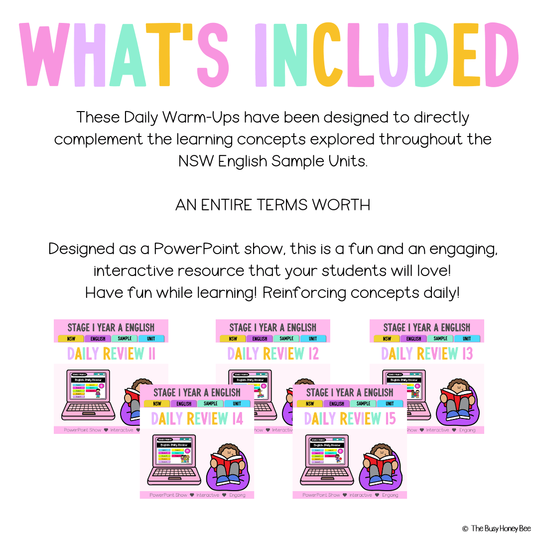 Stage 1 Year A English Australian | NSW English Daily Review | Warm-Up Term 3 Mega Bundle - Warm Up | Revision