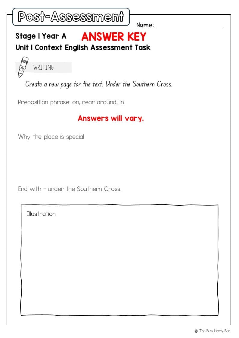 Stage 1 Year A English Pre- and Post-Assessment Unit 1 - Assessment