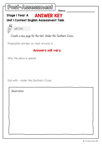 Stage 1 Year A English Pre- and Post-Assessment Unit 1 - Assessment