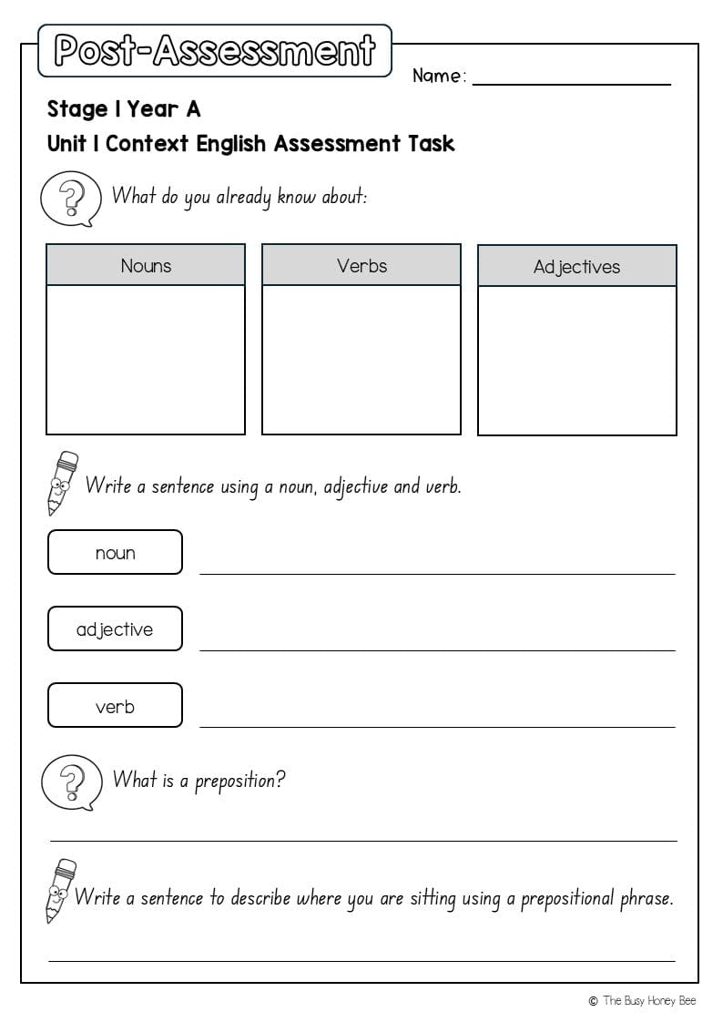 Stage 1 Year A English Pre- and Post-Assessment Unit 1 - Assessment