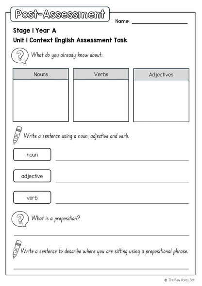 Stage 1 Year A English Pre- and Post-Assessment Unit 1 - Assessment