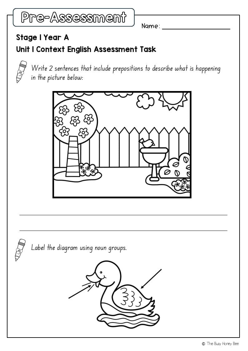 Stage 1 Year A English Pre- and Post-Assessment Unit 1 - Assessment