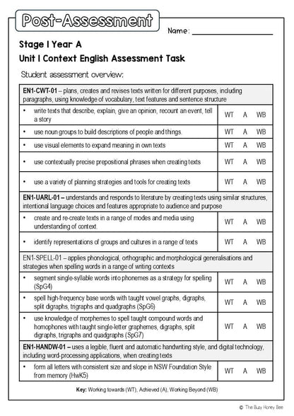 Stage 1 Year A English Pre- and Post-Assessment Unit 1 - Assessment