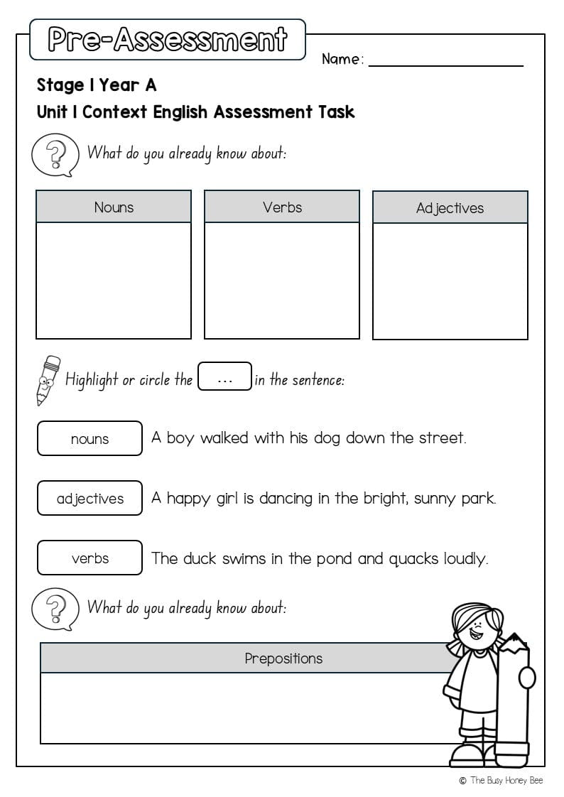 Stage 1 Year A English Pre- and Post-Assessment Unit 1 - Assessment