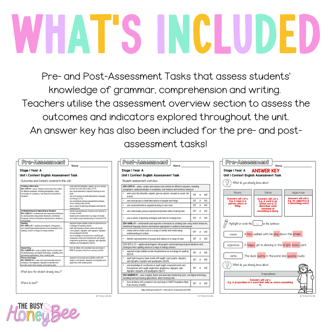 Stage 1 Year A English Pre- and Post-Assessment Unit 1 - Assessment