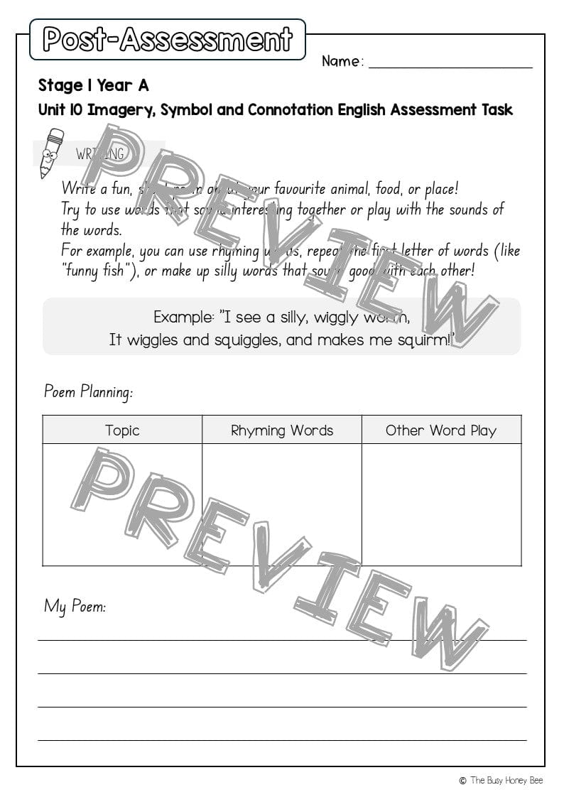 Stage 1 Year A English Pre- and Post-Assessment Unit 10 - Assessment