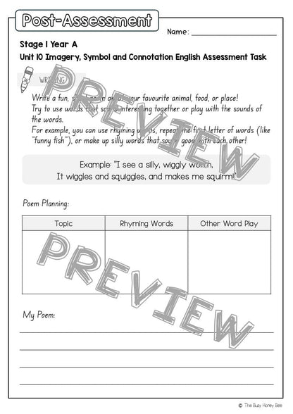 Stage 1 Year A English Pre- and Post-Assessment Unit 10 - Assessment