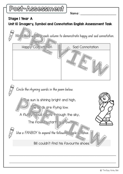 Stage 1 Year A English Pre- and Post-Assessment Unit 10 - Assessment