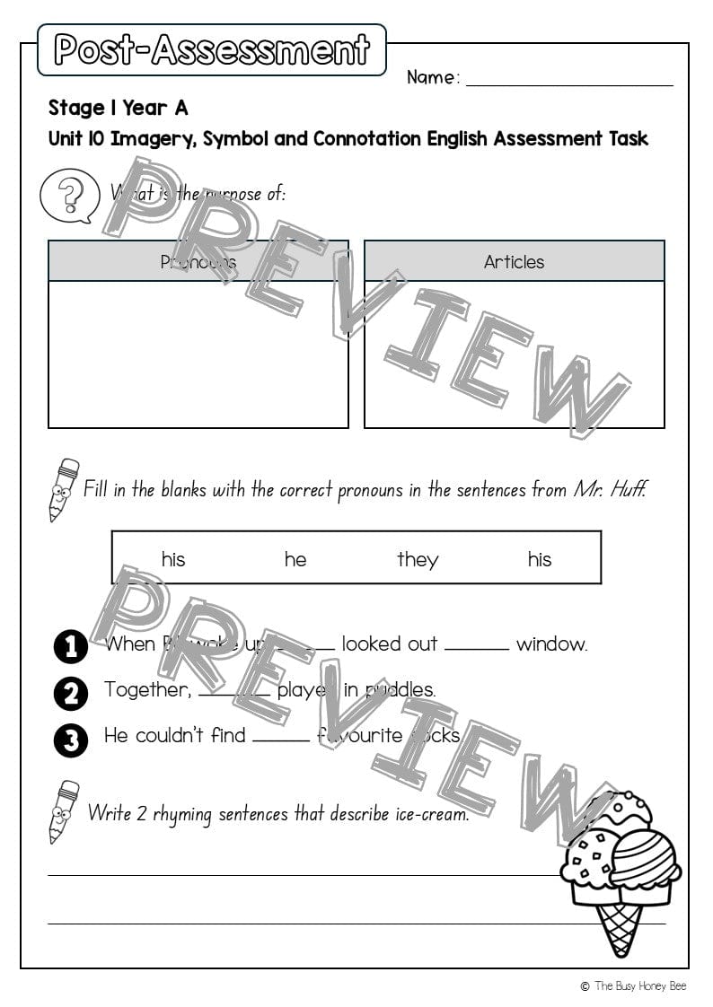 Stage 1 Year A English Pre- and Post-Assessment Unit 10 - Assessment